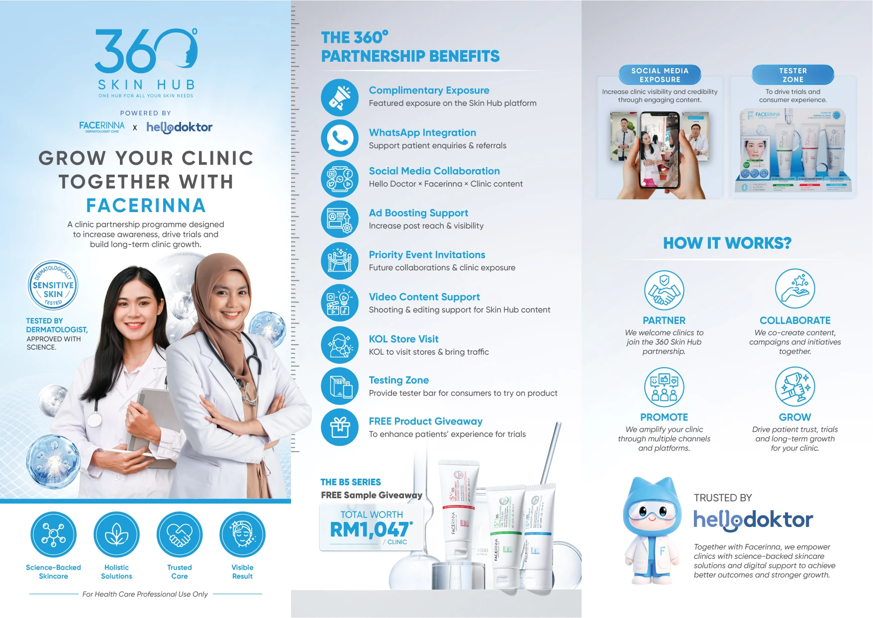 Clinic Partnership brochure, folded — tap to open